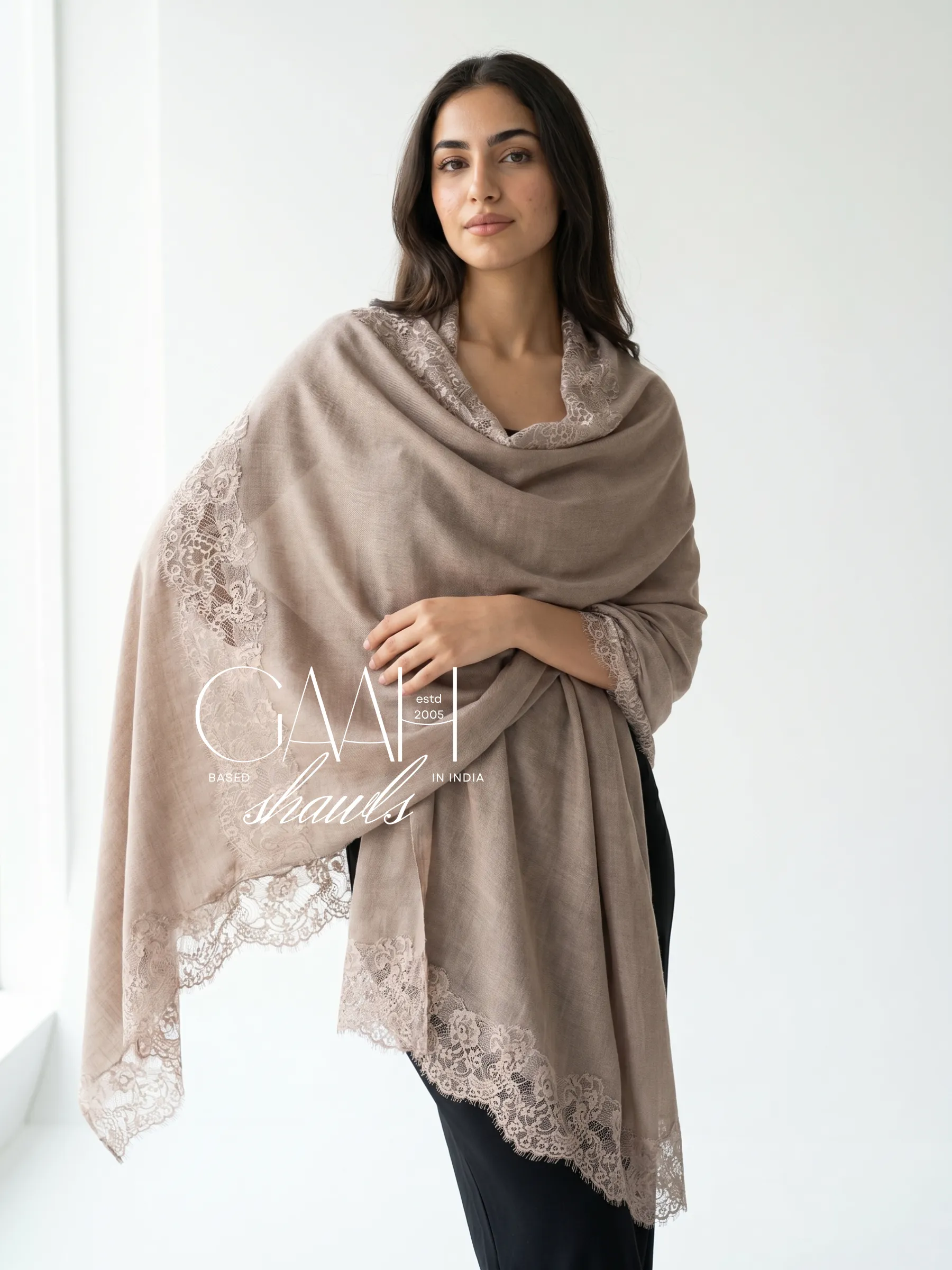 Pashmina Shawl With Lace Detailing