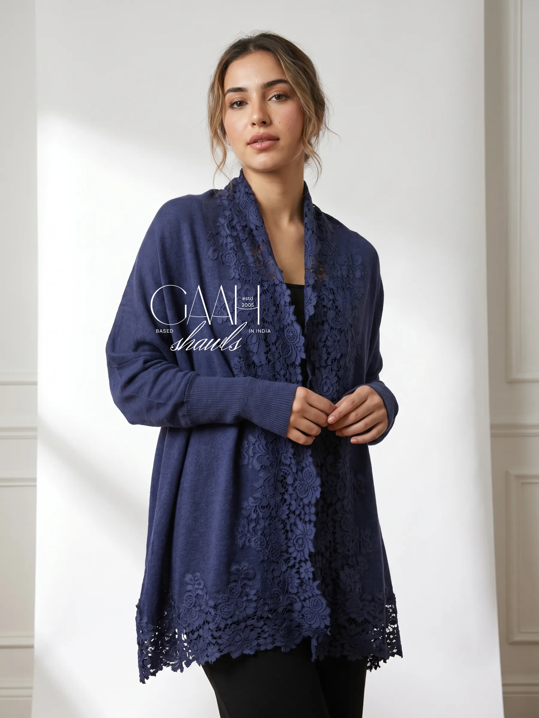 Cashmere Knitted Shrug With Lace