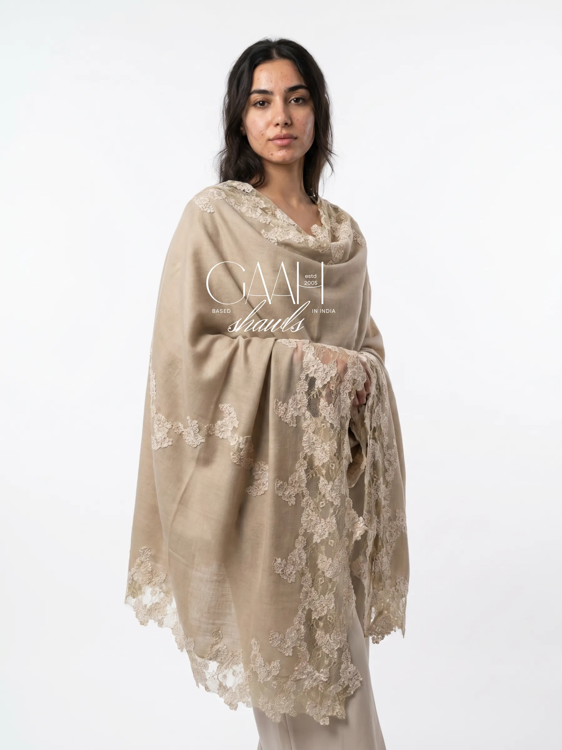 Ivory Bloom Pashmina Lace Shawl