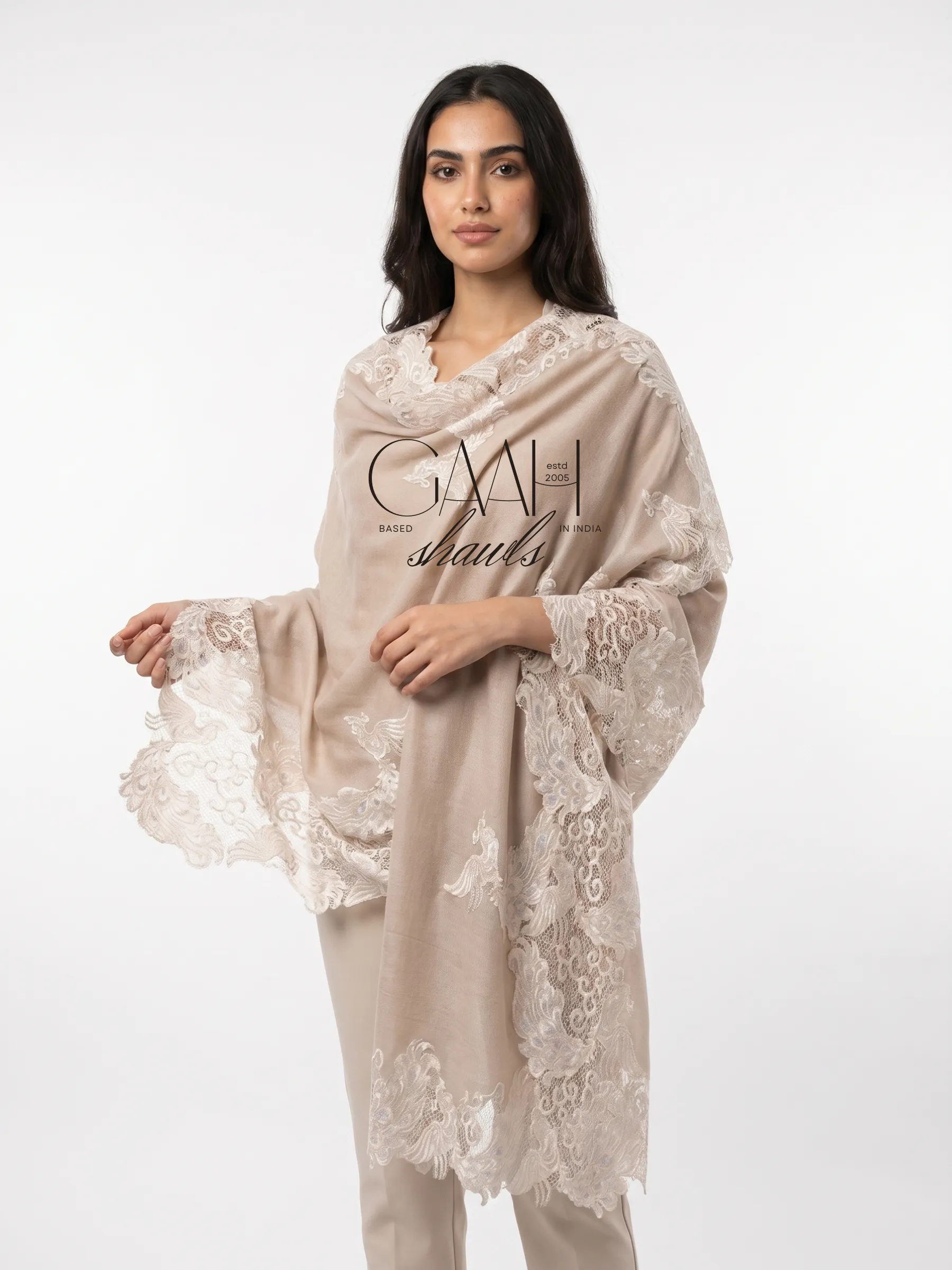 Soft Champagne Lace Pashmina Shawl