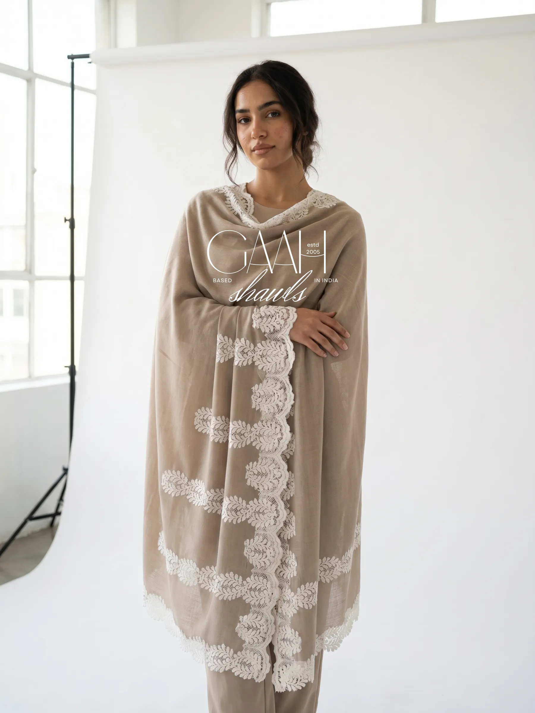 Lace Pashmina Shawl – Sand Beige